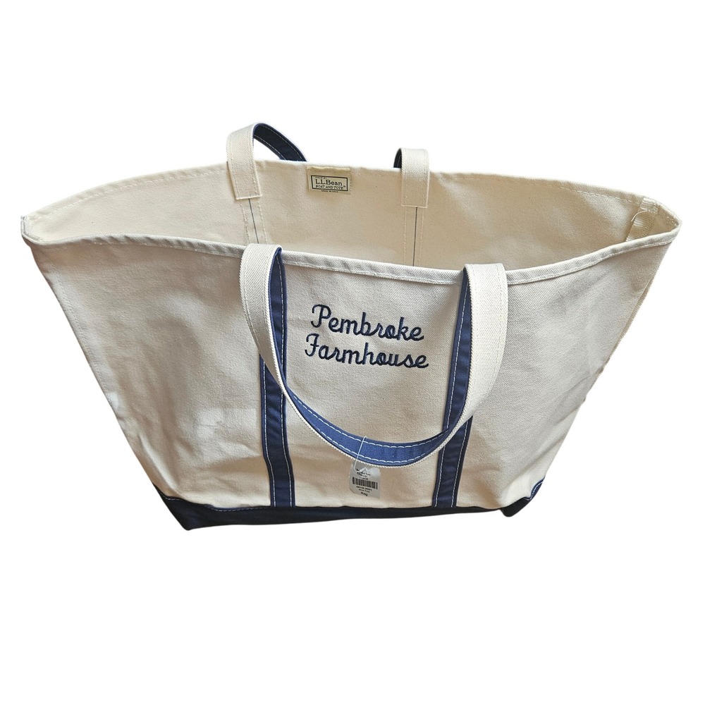 Vintage LL Bean Boat and Tote Blue Trim Canvas Bag Pembroke Farmhous NWT